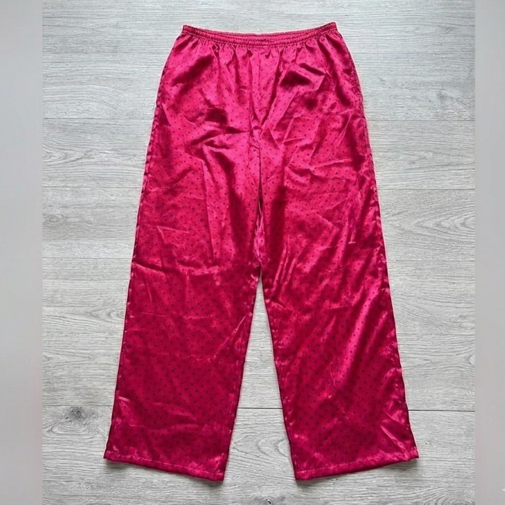 Red/Pink Polka Dot Satin Pajama Pants, Size Medium Stretchy Comfy